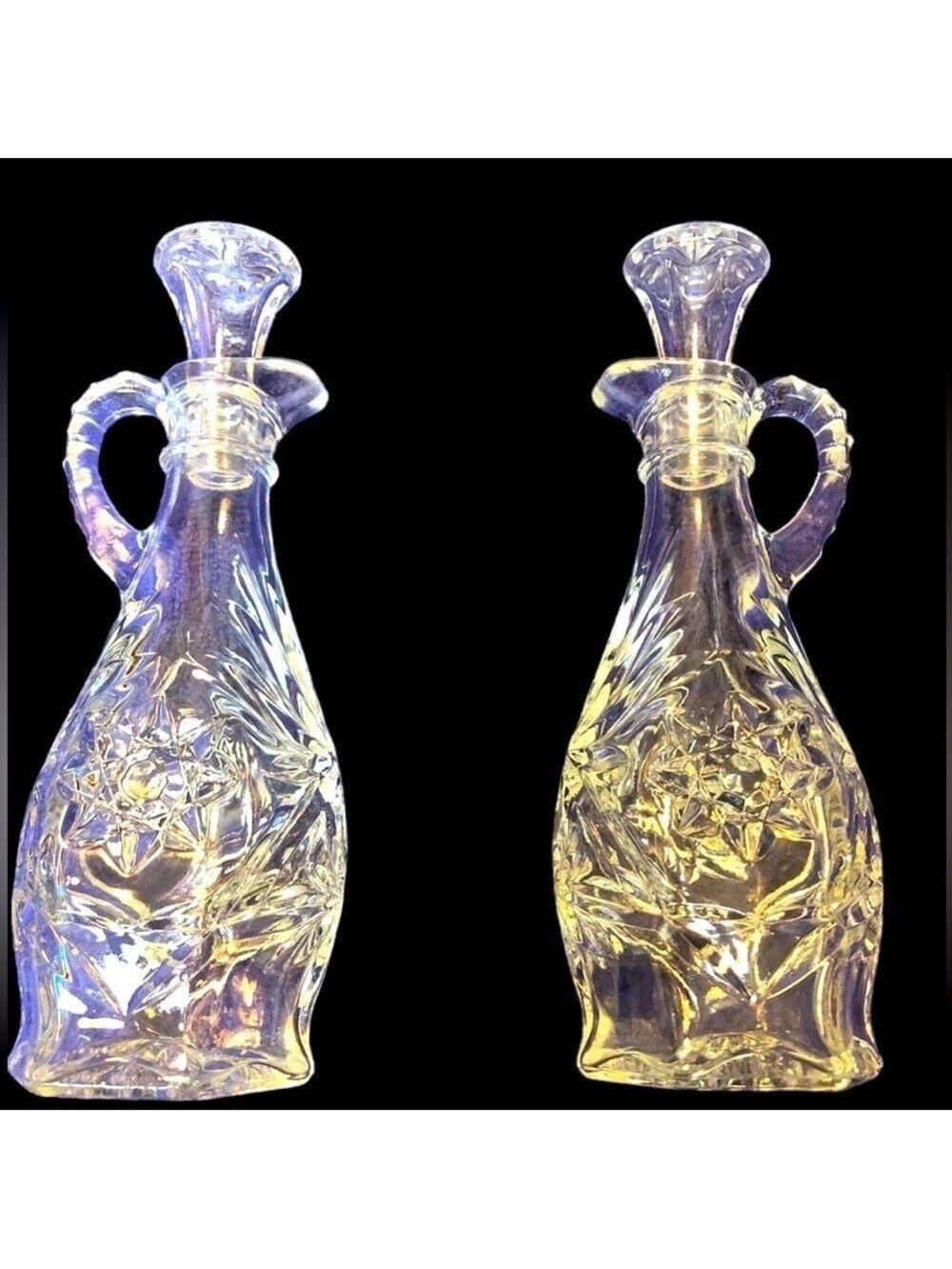 Anchor Hocking Set of STAR of DAVID Glass Vinegar & Oil Cruets w/ Stoppers